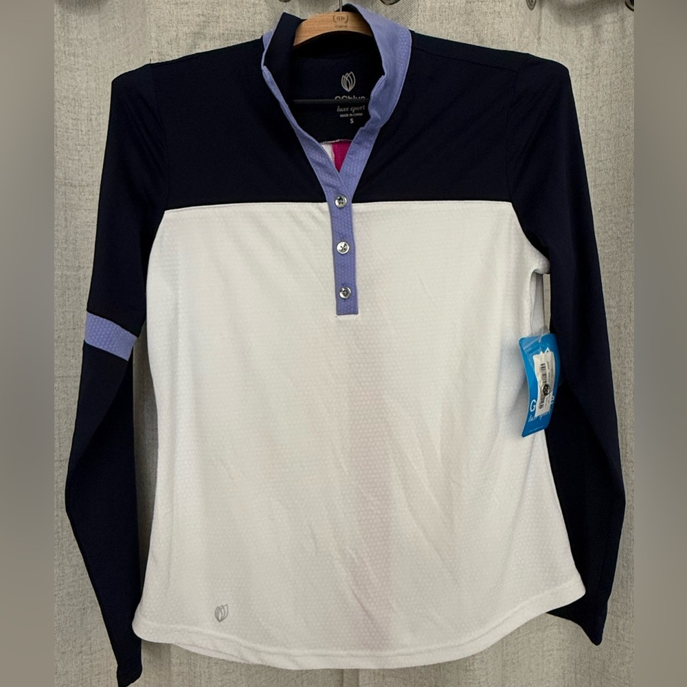 GG BLUE  WHITE, NAVY & Pop of PINK 
LONG SLEEVE GOLF TOP